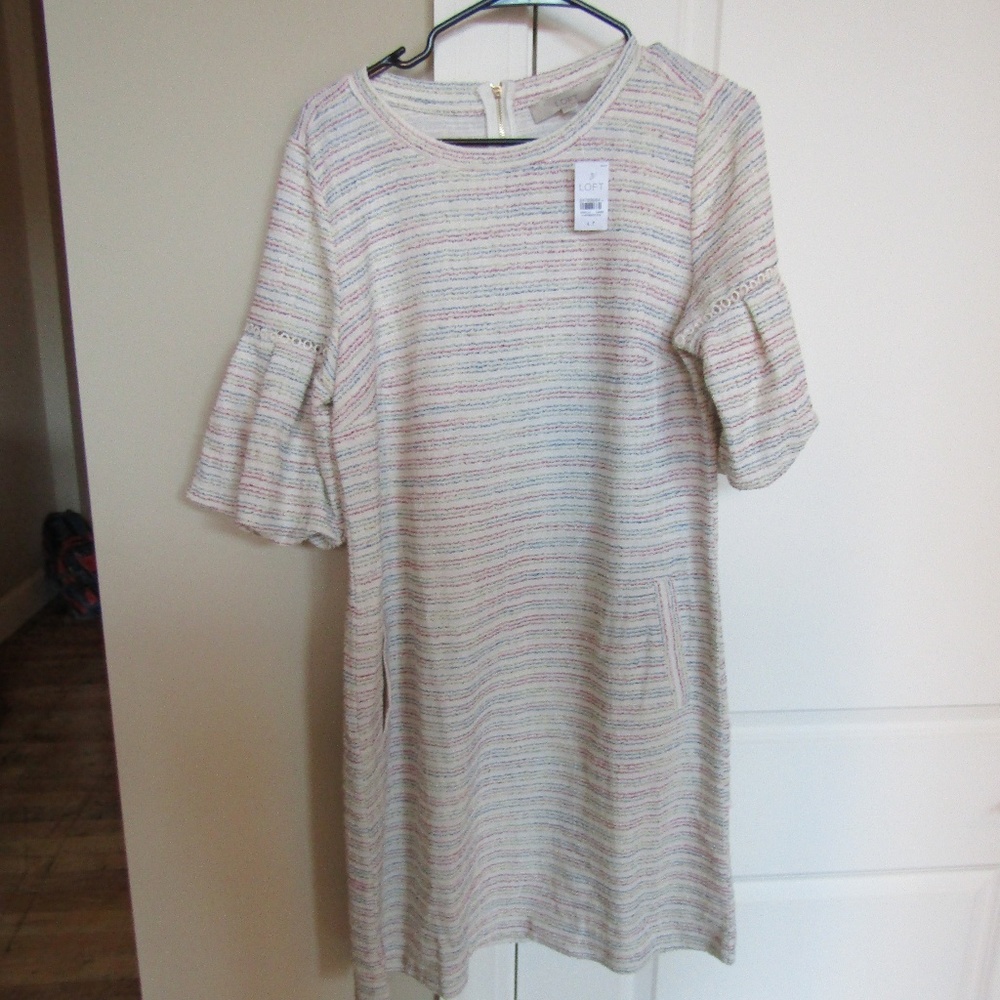 Loft Multicolor Ruffle Sleeve Dress